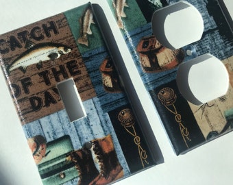 Vintage Fishing Lures Light Switch Plate Cover, Nautical Decor