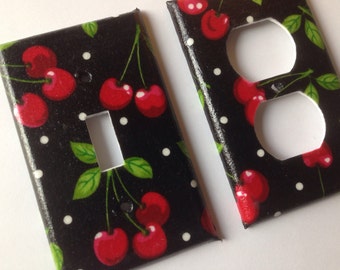 Cherries Single Light Switch Plate Set/ Pin Up Decor/ Kitchen Decor/ Cherry Kitchen Decor / Cherries and Polka Dots / Retro Kitchen Decor