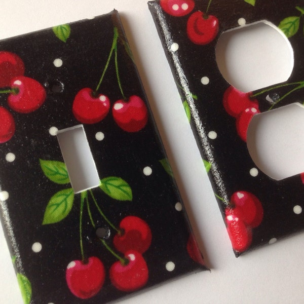 Cherries Single Light Switch Plate Set/ Pin Up Decor/ Kitchen Decor/ Cherry Kitchen Decor / Cherries and Polka Dots / Retro Kitchen Decor