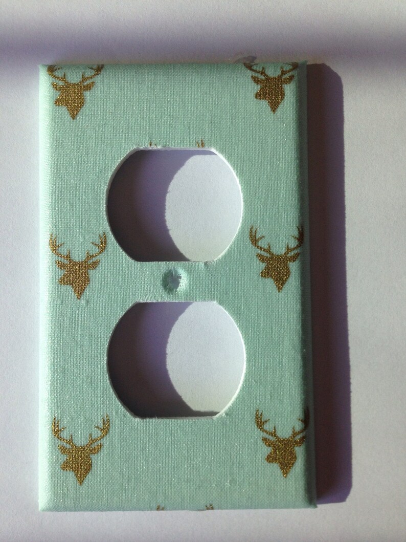 Gold Mint Green Deer Light Switch Cover / Gold Nursery Decor / Etsy