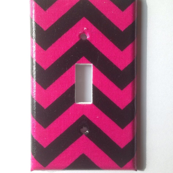 Pink and Black Chevron Striped single Light Switch Plate Cover