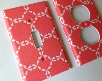 Coral Damask Single Light Switch Plate Cover, Handmade Decor