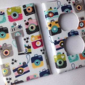 Camera Light Switch Plate Photography Selfies Gray Pink White Black Single Light Switch Plate Cover Double Outlet Teen Room Decor Gift