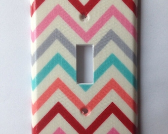 Chevron Light Switch Plate: Coral, Gray, Aqua Nursery Decor