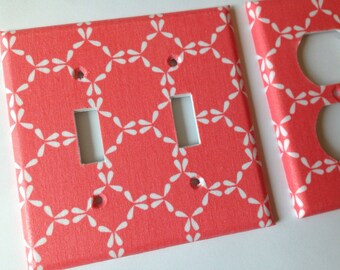 Coral Damask Double Light Switch Plate Cover, Handmade
