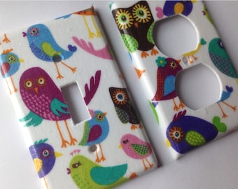 Birds & Owls Light Switch Plate, Whimsical Nursery Decor