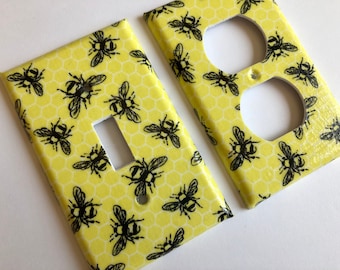 Bumble Bee Light Switch Plate Cover, Yellow Honeycomb Decor