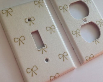 Gold White Bows Single Light Switch Plate Cover Outlets Gold Home Decor Coquette  Gold Nursery Decor Cottagecore Gold Room Decor