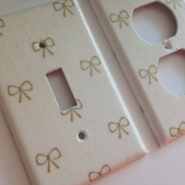 Gold White Bows Single Light Switch Plate Cover Outlets Gold Home Decor Coquette  Gold Nursery Decor Cottagecore Gold Room Decor