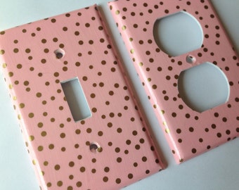 Pink & Gold Polka Dot Light Switch Cover, Nursery Decor