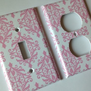 Pink Damask Light Switch Plate Cover, Handmade Nursery Decor