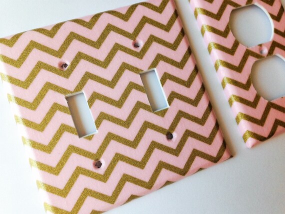 Pink Gold Chevron Double Light Switch Plate Cover Outlets Gold Home Decor Gold Bedroom Decor Gold Nursery Gold Baby Gift