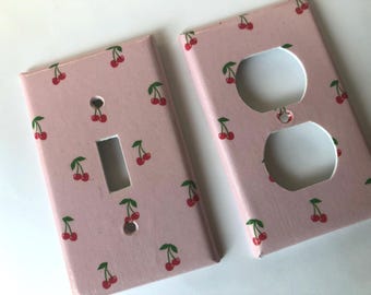 Cherries Light Switch Plate, Pink Retro Kitchen Decor
