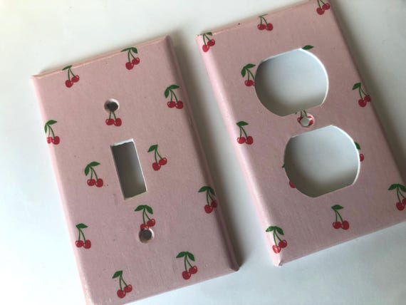 Cherries Light Switch Plate, Pink Retro Kitchen Decor