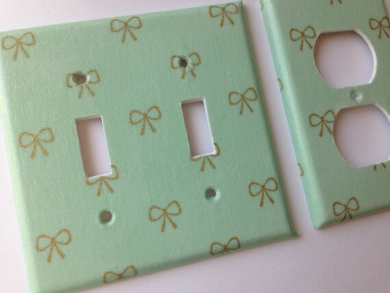 Mint Gold Metallic Bow Double Light Switch Plate Cover Gold Home Decor Gold Bedroom Decor Gold Nursery Gold Mint Nursery Baby Gift
