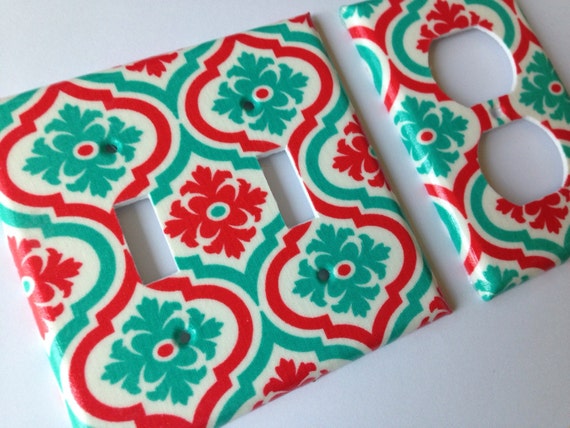 Coral Turquoise Quatrefoil Double Light Switch Plate Cover Moroccan Bedroom Turquoise Coral Decor Coral Bedroom Decor Coral Nursery