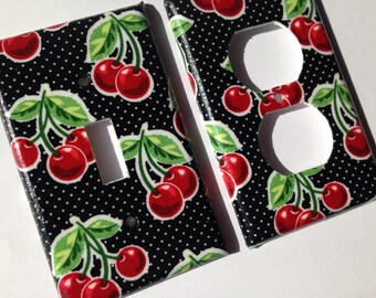 Retro Cherry Light Switch Plate: Black Polka Dot Kitchen Decor