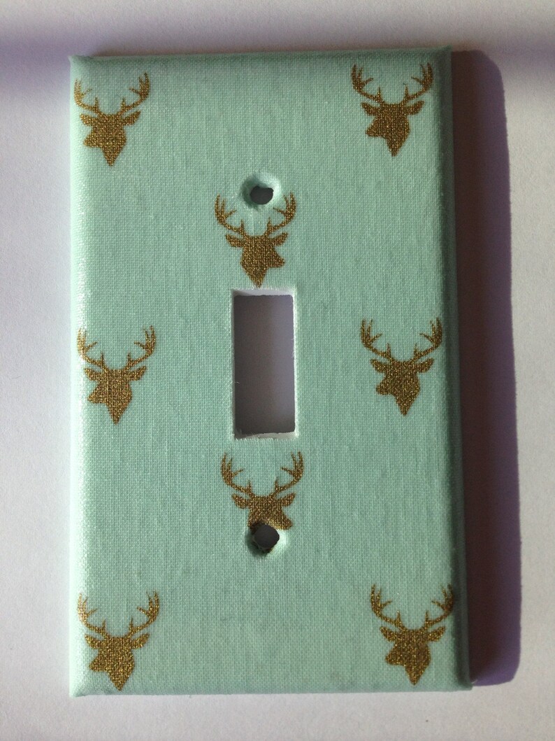 Gold Mint Green Deer Light Switch Cover / Gold Nursery Decor / Etsy