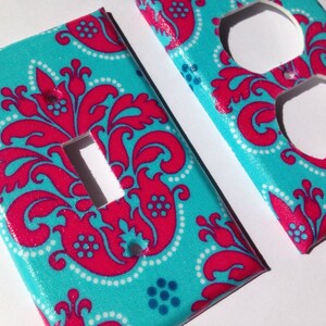Light Switch Plate Cover / Pink Aqua Damask Single Toggle Light Switchplate / Paris Bedroom Decor / Pink Aqua Nursery Decor/ Turquoise Decor