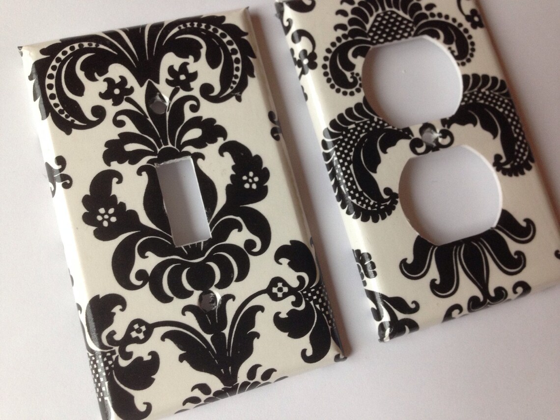 Black and White Damask Single Light Swich Plate Cover Set / Etsy