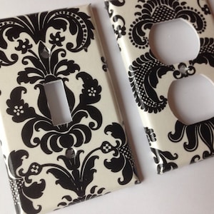 Black and White Damask Single LIght Swich Plate Cover Set / Black White Bedroom Decor / Bathroom Decor / Paris Room Decor/ Nursery Decor