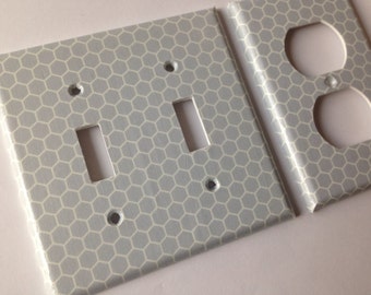 Honeycomb Light Switch Plate, Gray and White Decor