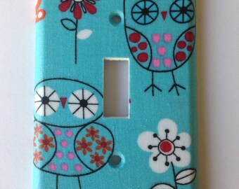 Owl Light Switch Plate/ Coral and Turquoise Owls Single light switch Plate Cover/Owl Nursery Decor/ Coral and Turquoise Decor / Owl Outlet