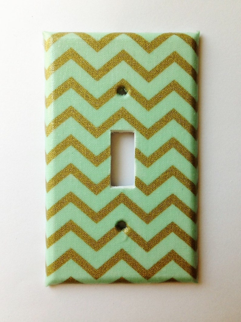 Mint Decor Gold Metallic Chevron Single Light Switch Cover Mint Home Decor Gold Bedroom Decor Mint Nursery Decor Gold Nursery Decor