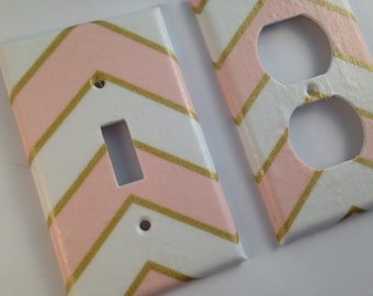 Metallic Gold Pink White Light Switch Plate Cover / Gold Home Decor / Gold Bedroom / Gold Nursery Decor/ Baby Gift / Blush Bathroom Decor