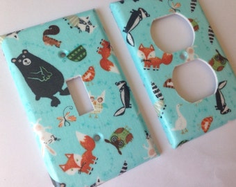 Woodland Animals Single Light Switch Plate Cover, Nursery Decor