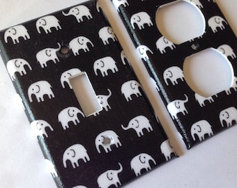 Elephant Light Switch Plate Cover/Single Toggle Light Switch Plate / Elephant Nursery Decor / Black and White Decor/ Elephant Decor