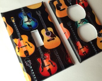 Guitar Print Light Switch Cover, Music Room Decor