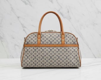Authentic LOUIS VUITTON Monogram Mini Marie Handbag/Boston Bag, Canvas/Blue Leather Vintage