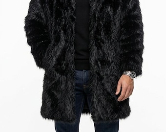 Echte zwarte bontjas heren | Luxe jas van echt bont voor heren | Premium winterbontjas | Oude geldbontjas | Vaderdagcadeau