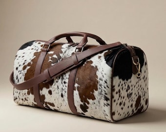Cowhide  Duffle Bag  Unique Pattern Travel Weekender for Men Women