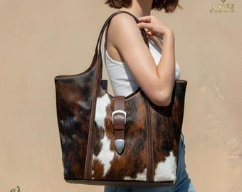 Cowhide Tote Bag Real Hair-on-Hide Leather Shoulder Bag
