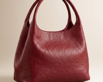 Handmade Red Ostrich Leather Hobo Bag Luxury Statement Handbag for Women