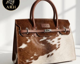 Torba typu tote z prawdziwej skóry bydlęcej | Torebka na ramię z imitacji włosów w stylu western, rustykalny szyk