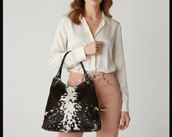 Torba typu hobo ze skóry bydlęcej: prawdziwe futro, torba na ramię w stylu western, darmowa wysyłka na cały świat