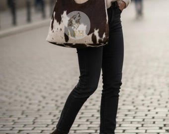 Torba typu hobo ze skóry bydlęcej, torebka na ramię w stylu western boho, prezent dla niej ze skóry bydlęcej