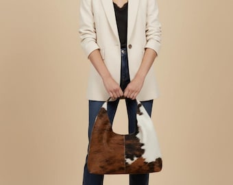 Cowhide Hobo Bag: Genuine Leather Hair-on-Hide western style
