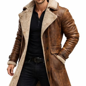 Lång herrkappa i äkta läder från Shearling | Vinterkläder