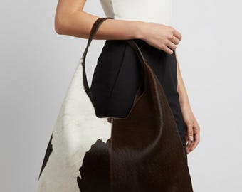 Cowhide Hobo Bag: Slouchy Leather Shoulder Tote Western Style