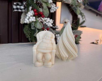 Christmas Candle Set, Santa Claus & Tree Candles, Handmade Soy Wax Holiday Decor, Christmas Gift Set