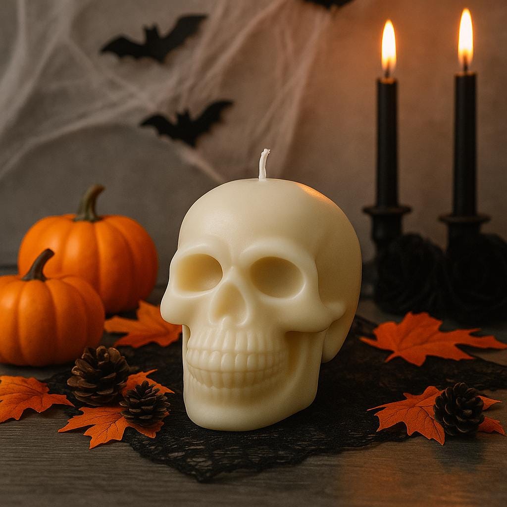 Handmade Soy Wax Skull Candle: Gothic Halloween Decor