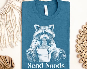 Camiseta de mapache "Envía fideos": Camiseta de fideos de panda basura, humor para amantes de los animales y el ramen