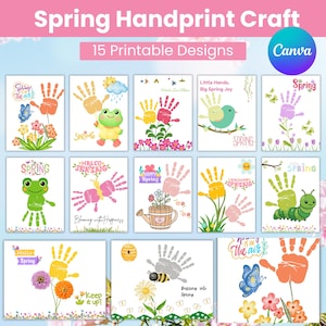 Frühling Handabdruck Handwerk, druckbare Kunst, Frühling Kunst, Kleinkind Vorschule Frühling Hase Blumen Schmetterling Andenken, Klassenzimmer Aktivität, Sofort Download