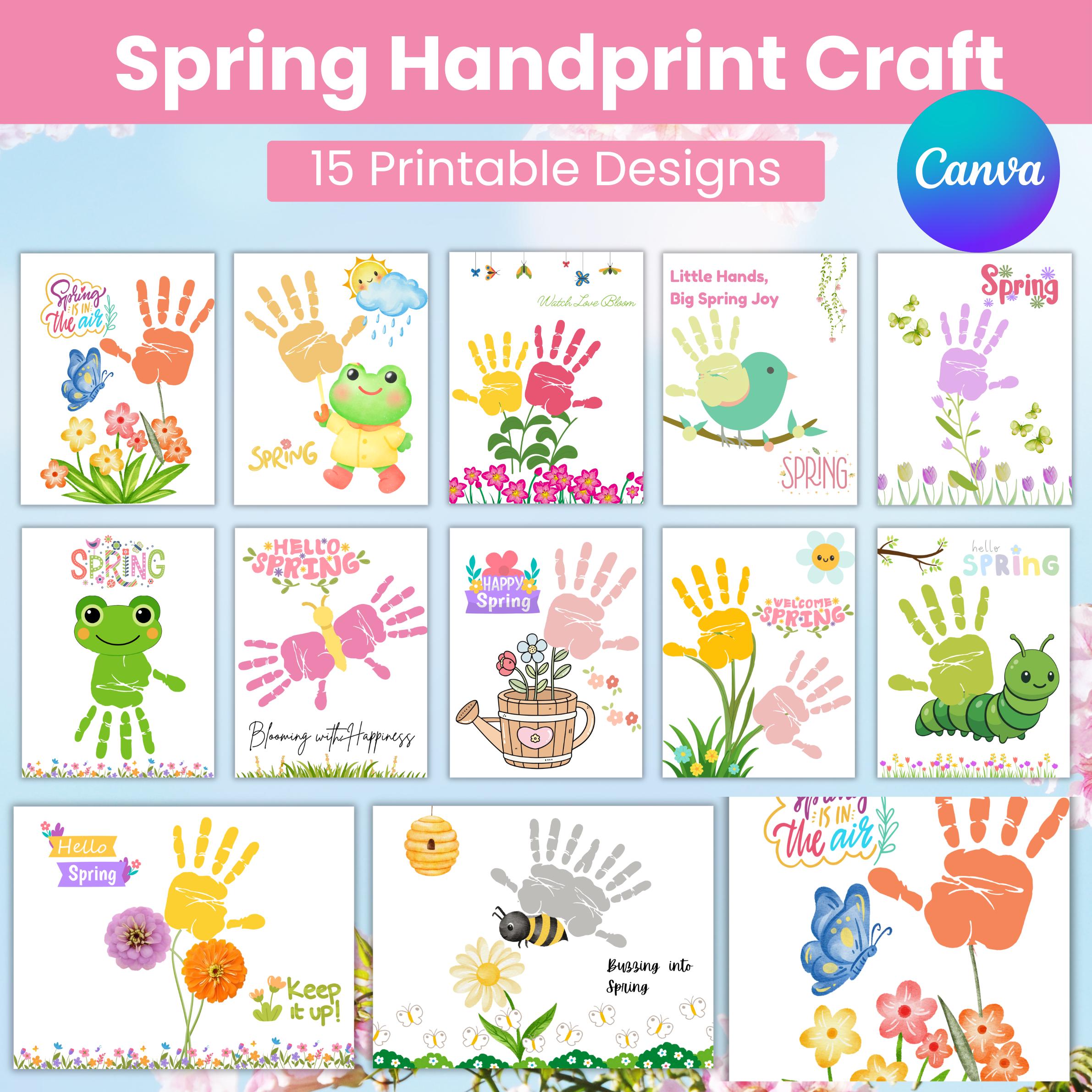 Spring Printing Craft Spring Handprint Craft, Printable Art, Toddler Preschool Spring Art ...