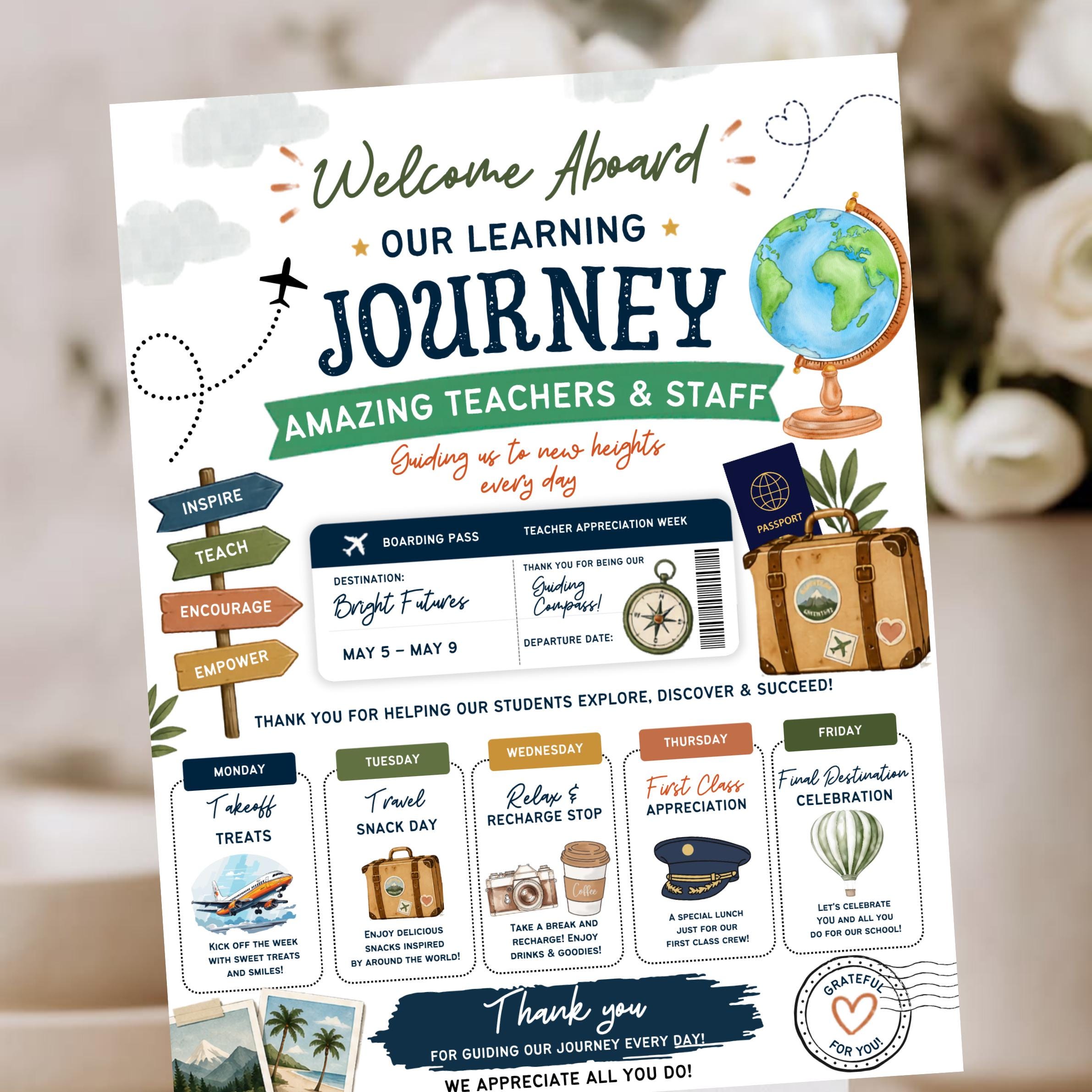 Travel Theme Teacher Appreciation Week Editable Canva Template Around ...