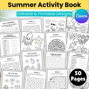Zomeractiviteitenbundel voor kinderen afdrukbaar, 50 pagina's zomerwerkbladenpakket, leerspelletjes voor kinderen, zomervakantieactiviteit, homeschoolplezier